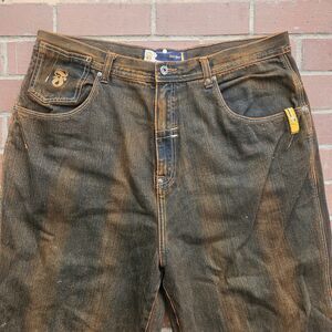 Vtg Barefox Y2K Relaxed Baggy Denim Jeans Rusty Brown Washed Embroidered